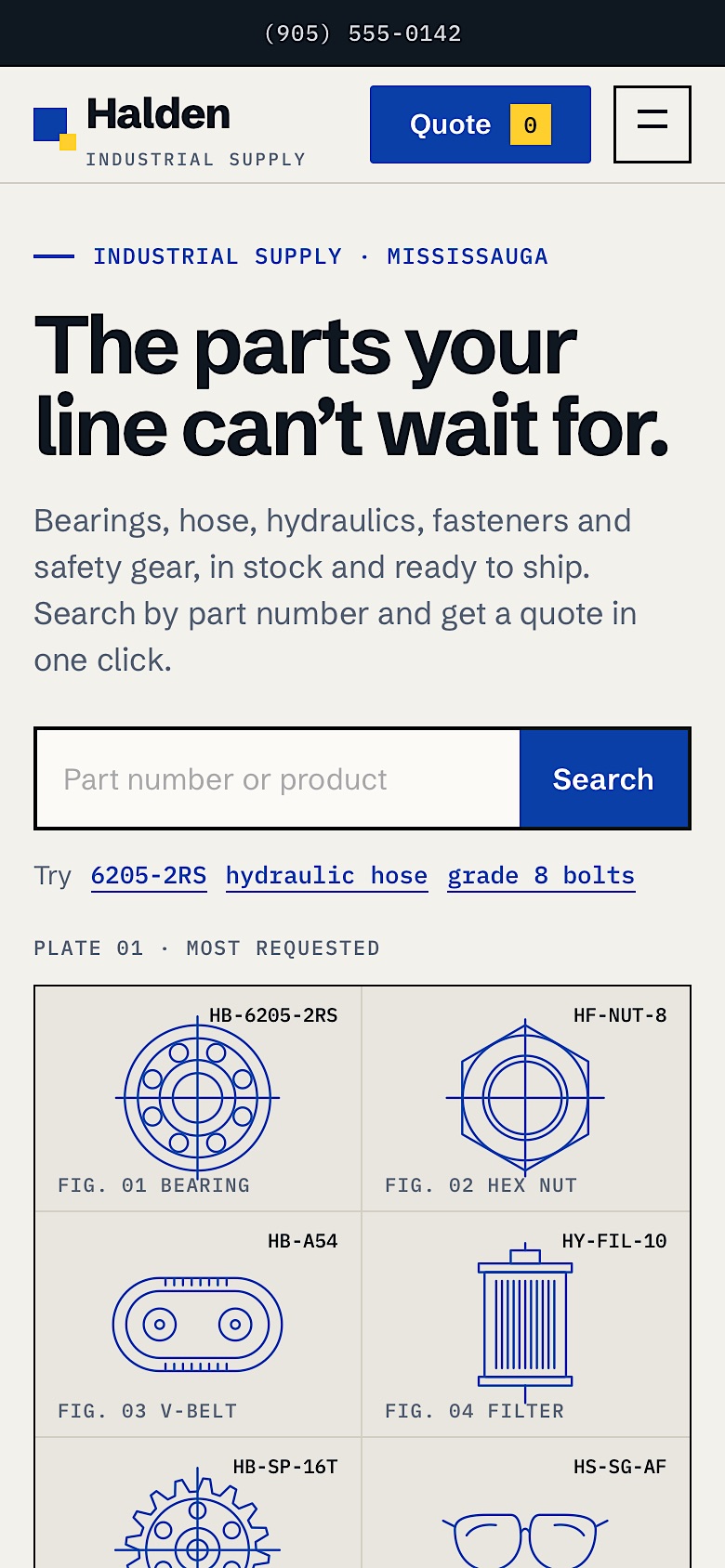 The redesigned Halden Industrial Supply website on a phone